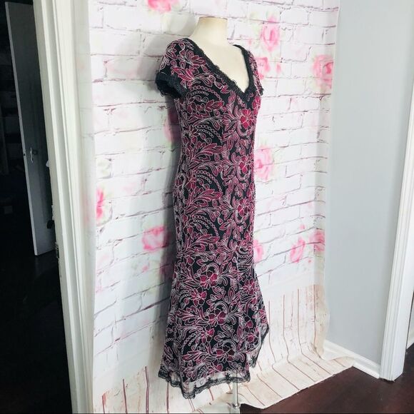 JS Collections Embroidered Mesh Gown Carbernet - Picture 5 of 12